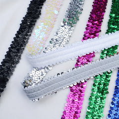 2 Yards Elastic Sequin Lace Ribbon Trim - Glitter Stretch Flat Sequin Trim