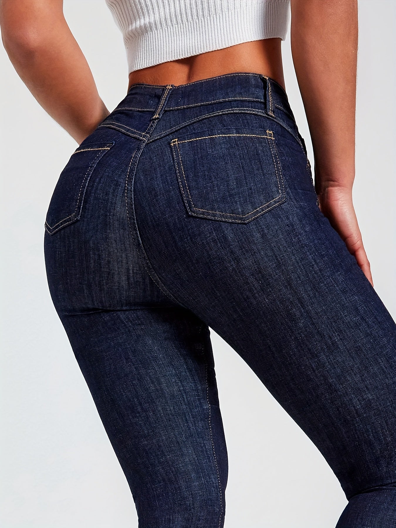 High Rise Skinny Jeans Dark Denim Women's Clothing