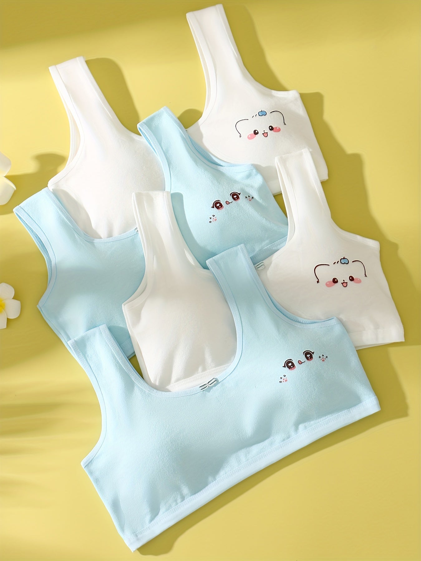 4pcs Girl's Bra Bowknot Decor Underwear No Steel Ring Breathable Bralette 7 13Y