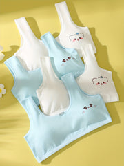 4pcs Girl's Bra Bowknot Decor Underwear No Steel Ring Breathable Bralette 7 13Y