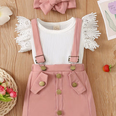 3pcs Baby Girls Casual Top & Suspender Skirt Set