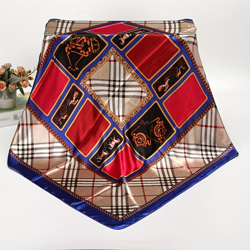 Feather Crown Print Satin Shawl Silk Square Scarf Boho Bandana