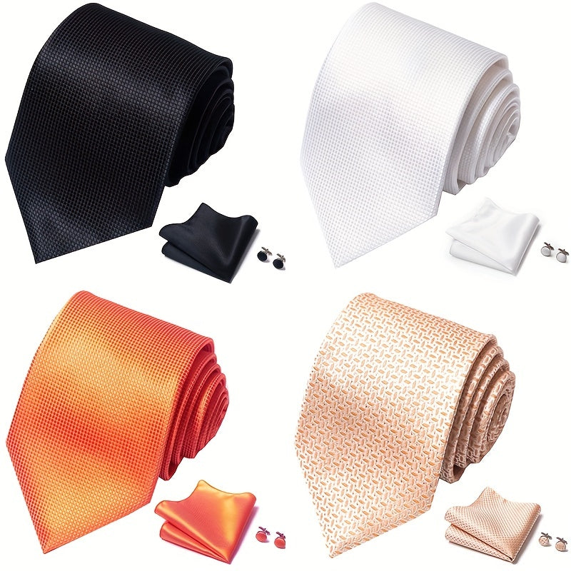 3pcs Mens Satin Necktie & Pocket Square Set Wedding Business Tie & Handker
