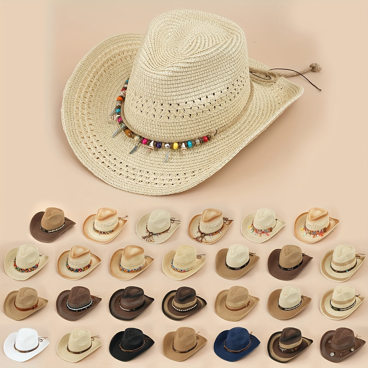 Cowboy Straw Hat Men's Women's Sun Protection Jazz Hat Large Brim Beach Hat