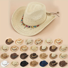 Cowboy Straw Hat Men's Women's Sun Protection Jazz Hat Large Brim Beach Hat