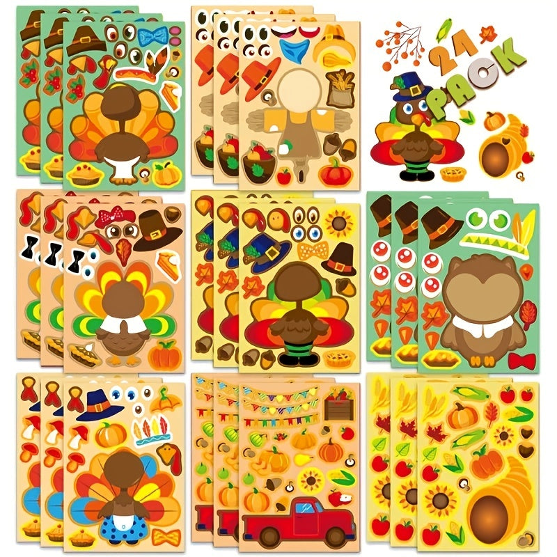 24pcs Thanksgiving Party Toy Stickers Turkey Sticker Set Activity