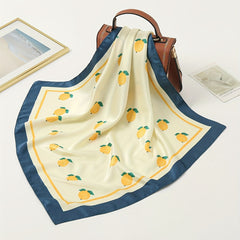 Lemon Print Bandana Square Scarf Silk Head Wrap Hair Accessories