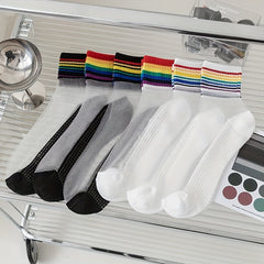 6 Pairs Rainbow Striped Crew Socks for Women