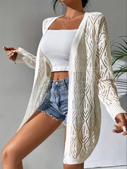 V Neck Long Sleeves Hollow Out Cover Up Shirt