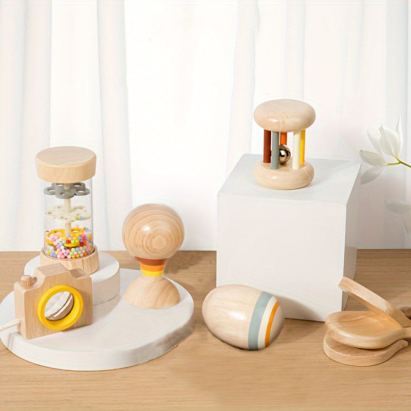 6pcs Wooden Rattle Toy Set Infant Soothing Music Toys