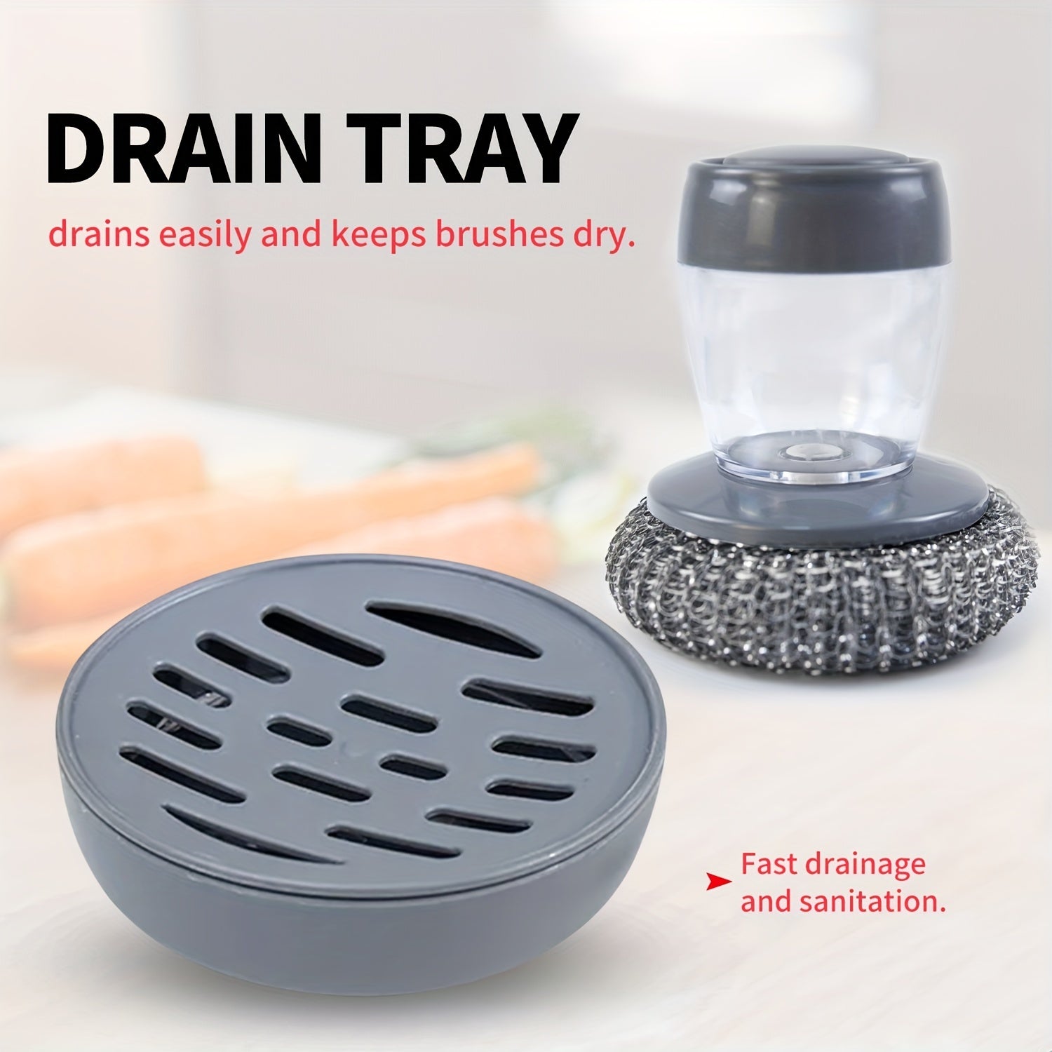 Stainless Steel Wool Scrubber with Soap Dispenser for Kitchen Cleaning