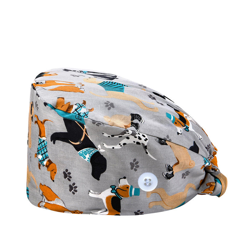 Multicolor Cartoon Print Work Cap Nurse Hat Adjustable Scrub Cap
