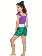 Toddler Girls Ruffle Trim Sequin Bow Block Rompers Jumpsuits Cosplay Costume