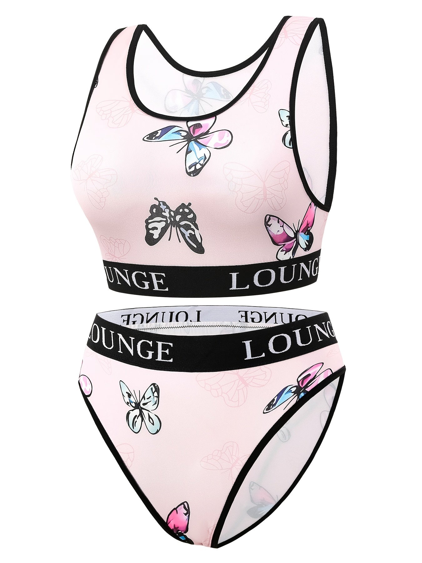 Sporty Underwear Set Women's Plus Butterfly Print Letter Tape