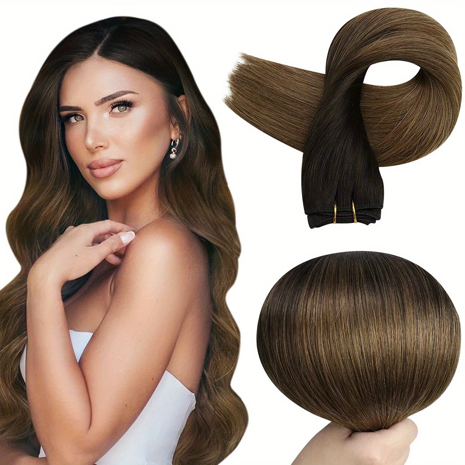 Human Hair Bundles Sew In Hair Extensions Double Weft 100G - Brunette Balayage