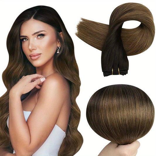 Human Hair Bundles Sew In Hair Extensions Double Weft 100G - Brunette Balayage