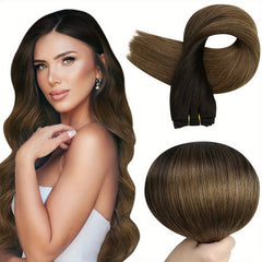 Human Hair Bundles Sew In Hair Extensions Double Weft 100G - Brunette Balayage