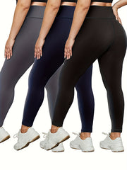 3 Pack Plus Size Camo Print High Rise Stretchy Running Yoga Pants