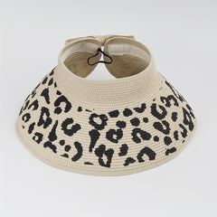 Leopard Print Summer Visor Straw Sun Hat UV Protection