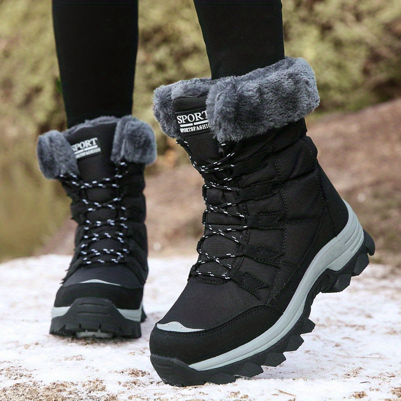 Women's Anti-slip Hiking Boots Fleece Lined Winter Mid Calf Lace-up Snow Boots