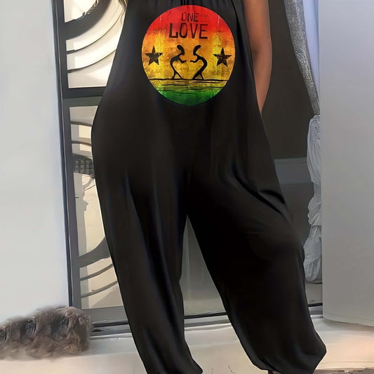 Casual Jumpsuit Letter & Graphic Print Tapered Leg Cami Jumpsuit