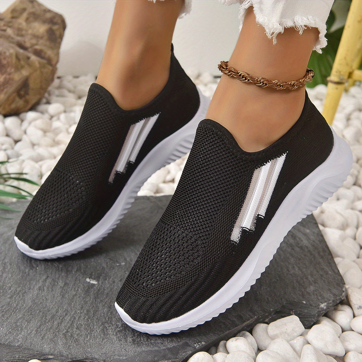 Women's Knit Slip On Sneakers Lightweight Low Top Shoes