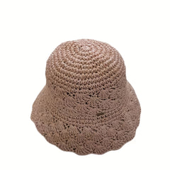 Boho Hollow Straw Cloche Hat Women Breathable Bucket Hat