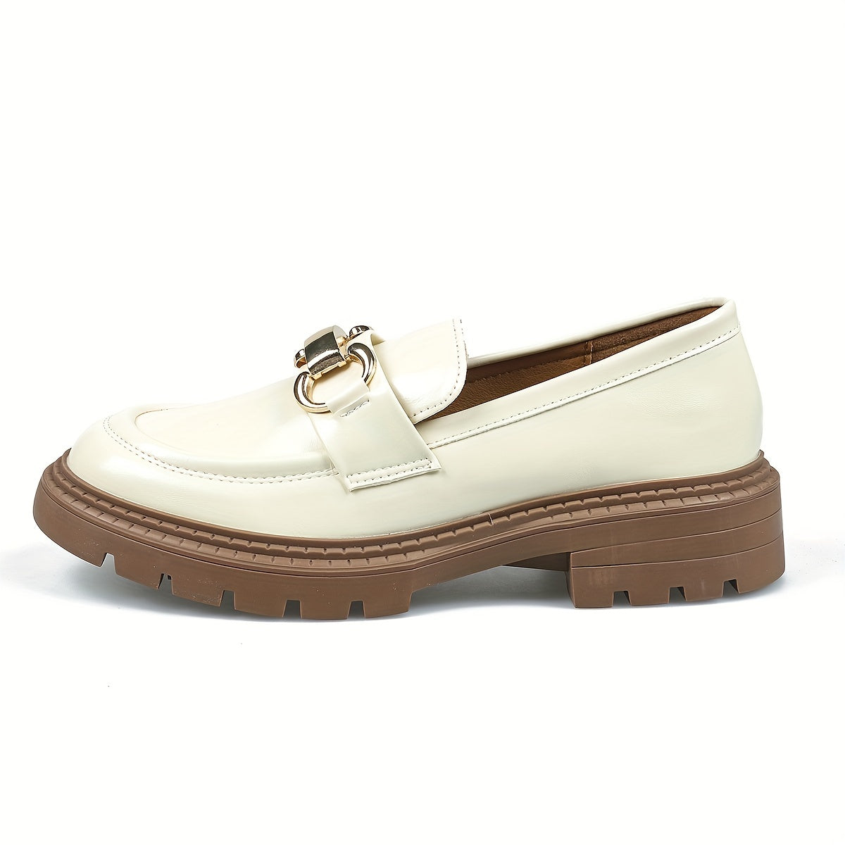 Metallic Chain Loafers Slip On Round Toe Platform Shoes