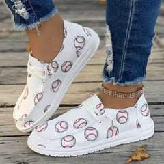 Women's Baseball Pattern Flat Shoes Lightweight Soft Sport Running Shoes