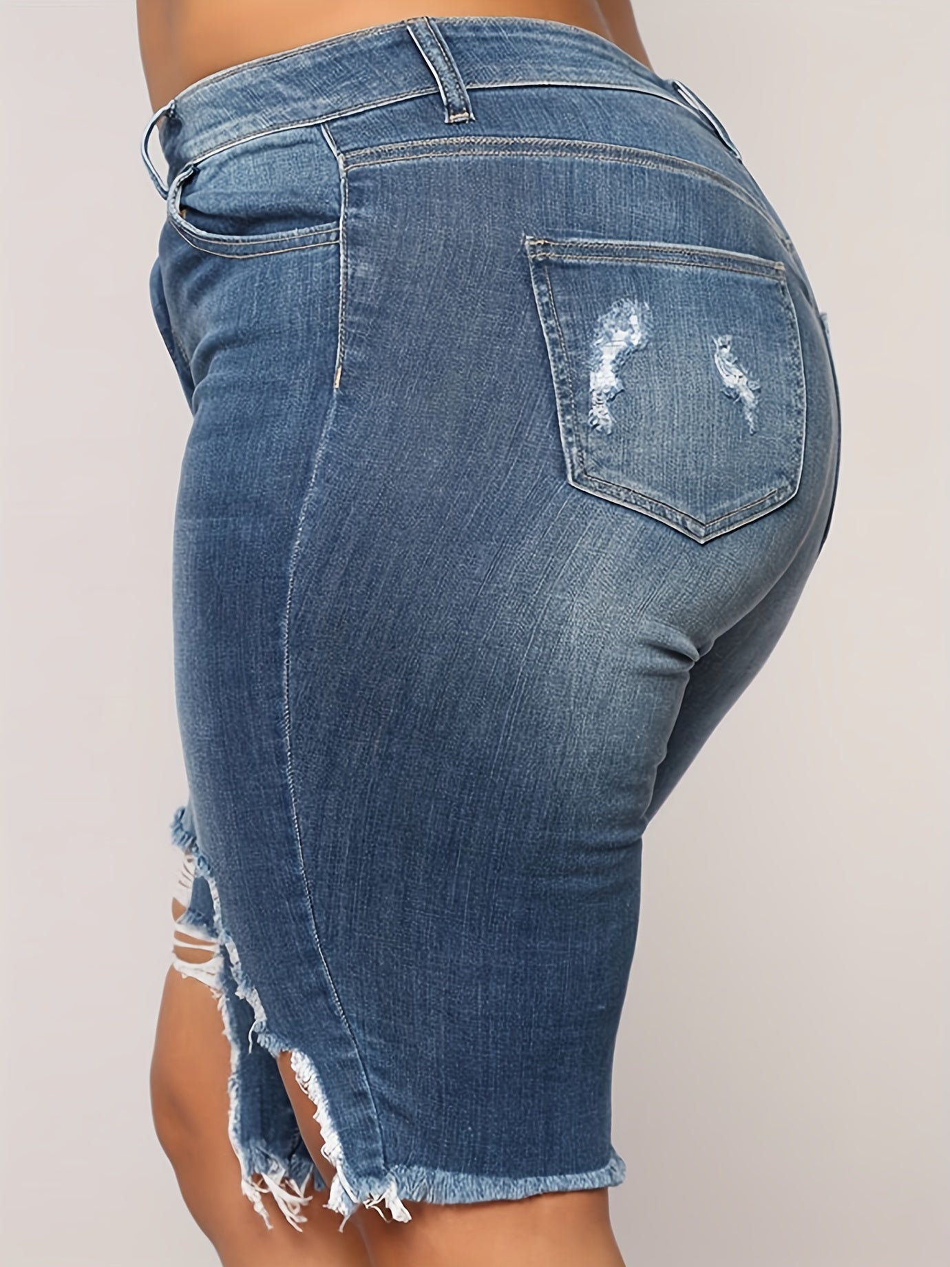Ripped High Rise Denim Shorts