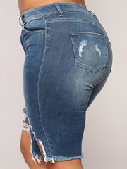 Ripped High Rise Denim Shorts