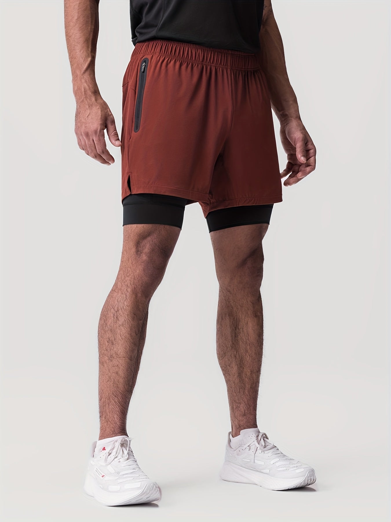 Men's Double Layer Sports Shorts With Inner Zip Pocket
