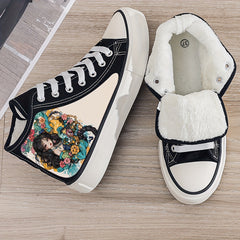 Anime Girl Print Plush Lined Thermal Chunky Canvas Sneakers