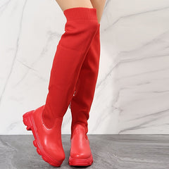 Women's Over The Knee Stretch Boots Comfortable Platform Side Zipper Boots