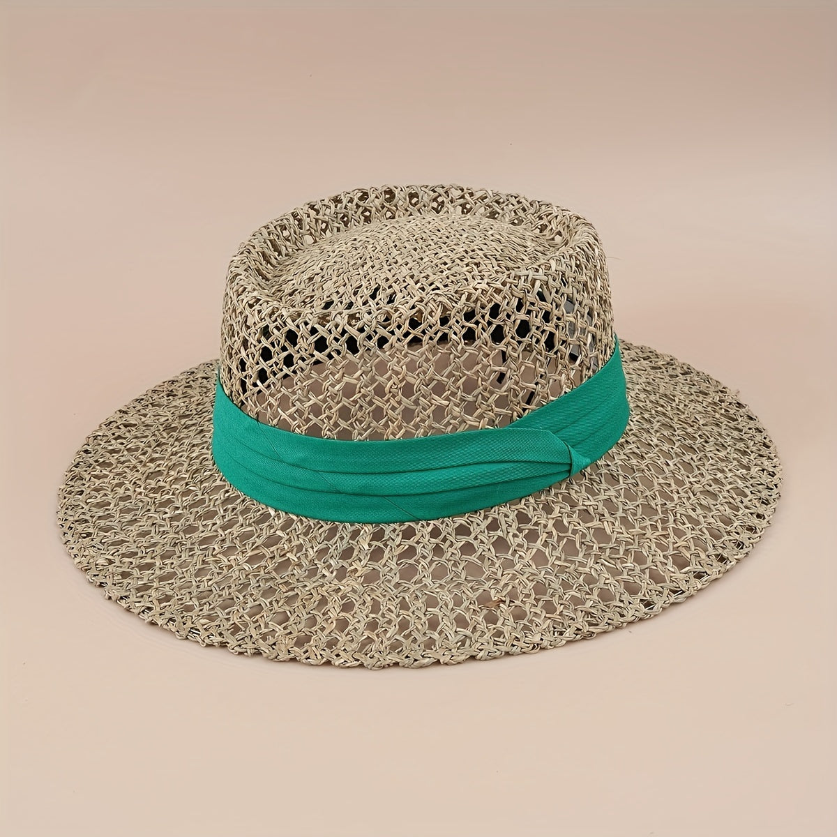 Straw Woven Flat Top Hat European American Style British Travel