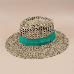 Straw Woven Flat Top Hat European American Style British Travel