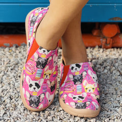 Dog Print Canvas Slip-On Loafers Casual Walking Shoes