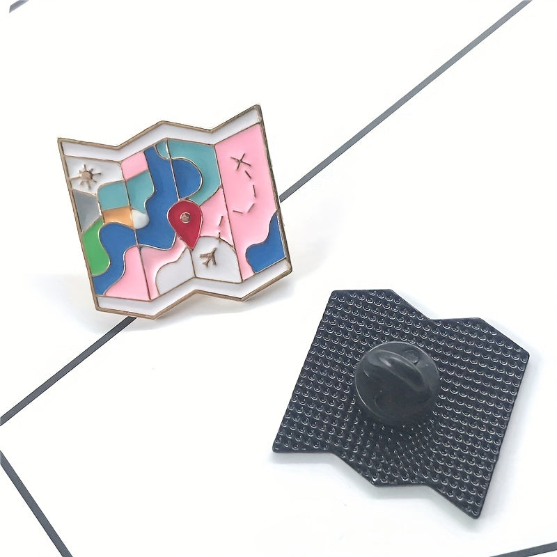 Cartoon Airport Destination Map Enamel Brooch
