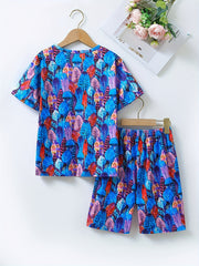 Boys Feather Print T shirt & Shorts 2pcs Loungewear Pajamas