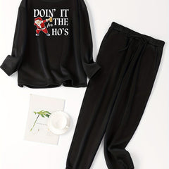 Santa Claus Lounge Set Crew Neck Fleece Top & Tie Pants Pajamas