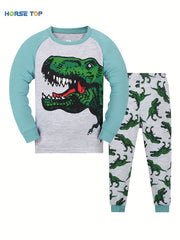 Kid's Cartoon Animal Pajama Set Long Sleeve Top & Pants