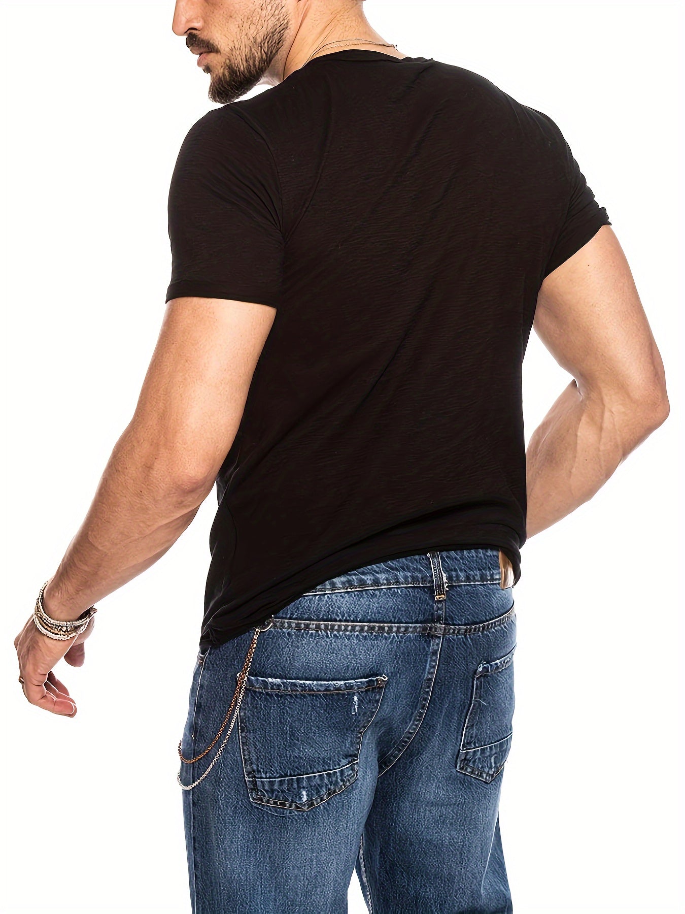 Men's Casual V Neck Button Tee Shirt