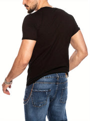 Men's Casual V Neck Button Tee Shirt