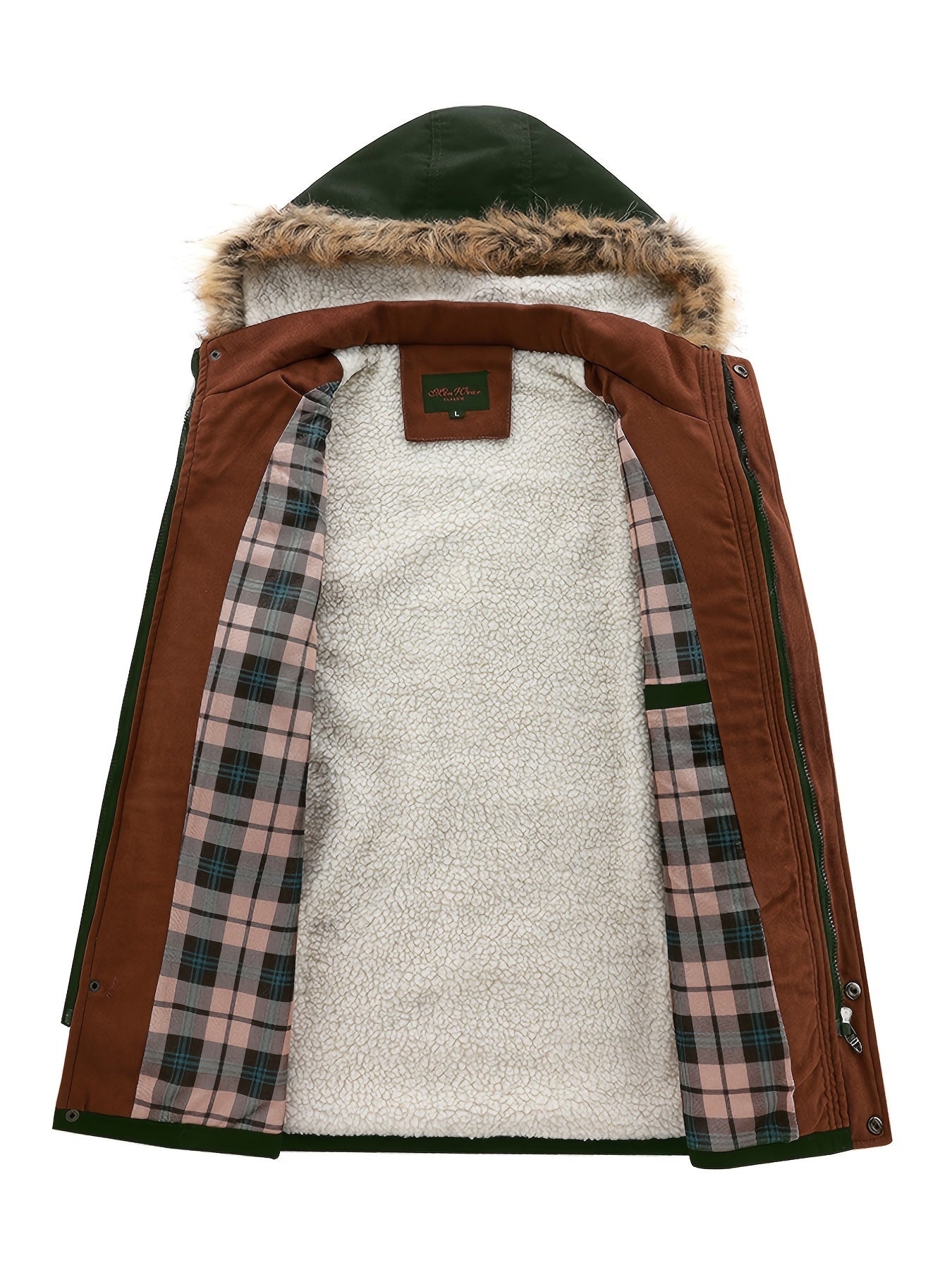 Men's Plush Outdoor Jacket Hooded Winter Coat
