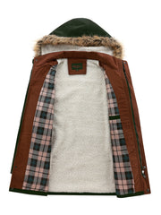 Men's Plush Outdoor Jacket Hooded Winter Coat