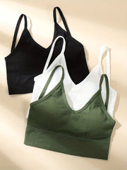 3pcs Solid Wireless Bras Comfy & Breathable Stretch Bra Women's Lingerie