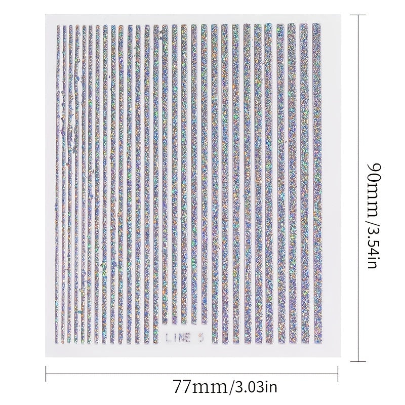 3D Lines Nail Stickers Holographic Silvery Rose Metal Stripe Letters Decals