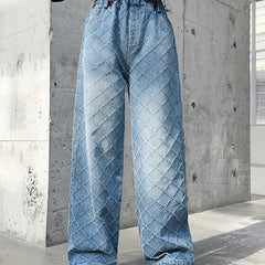Girls Argyle Block Jean Denim Straight Leg Pants