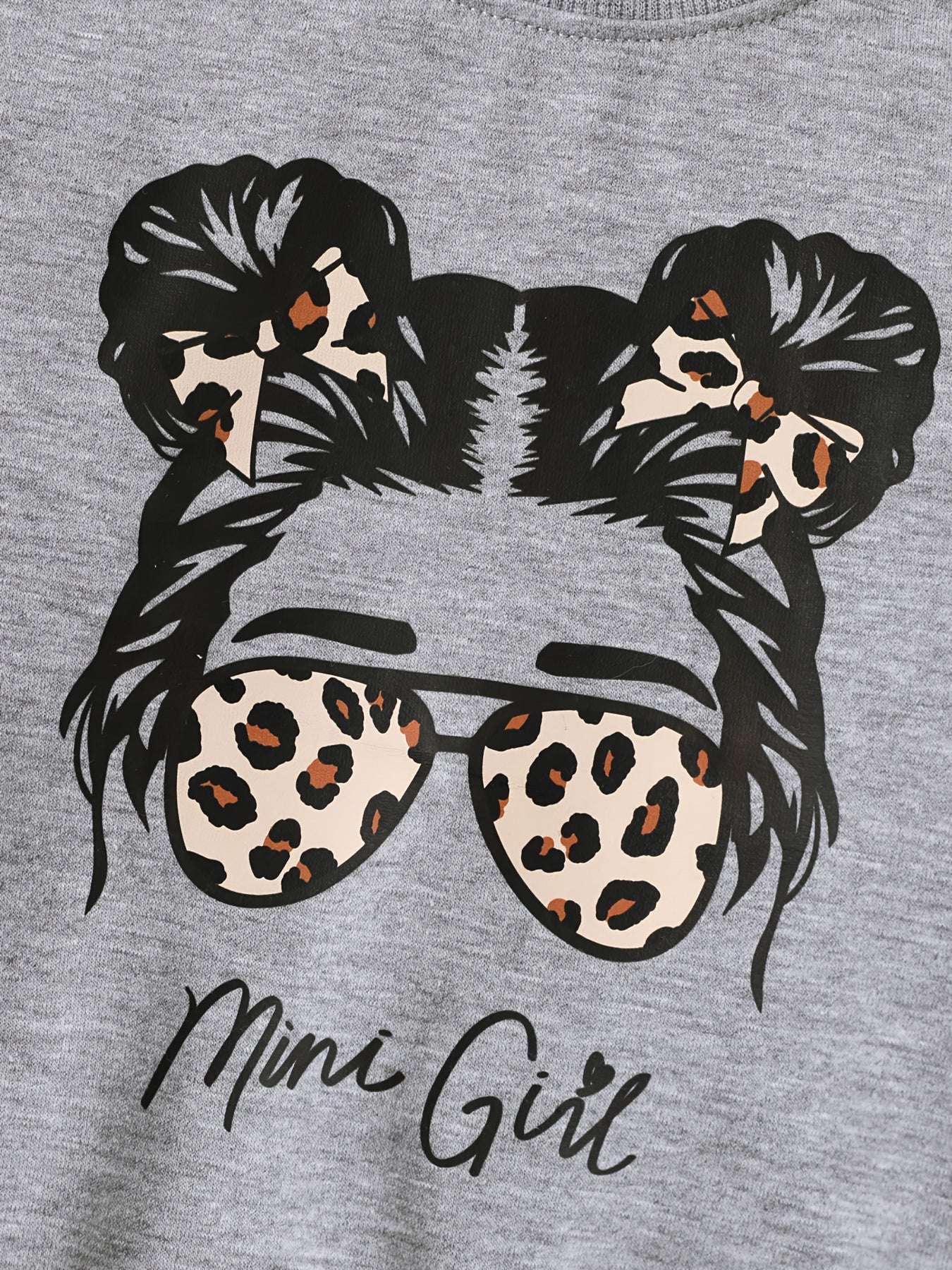 Toddler Girl Figure Print Pullover Sweatshirt And Leopard Panel Pants Set