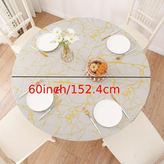 Round Marble Style Elastic Tablecloth Waterproof Proof